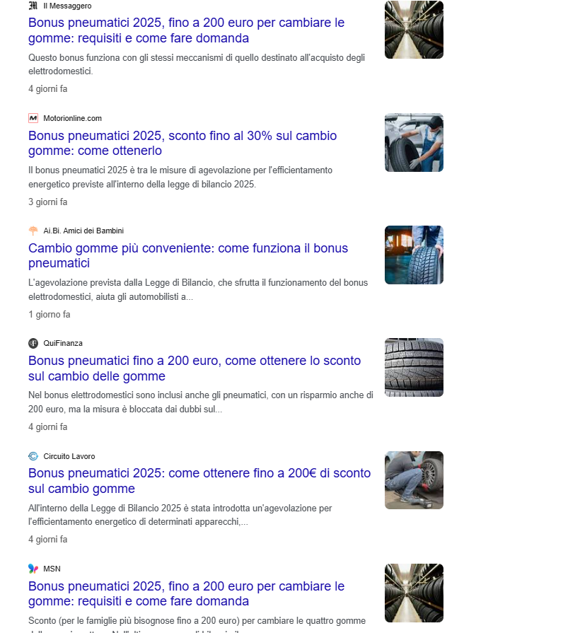 bonus pneumatici 2025 non esiste notizia gomme