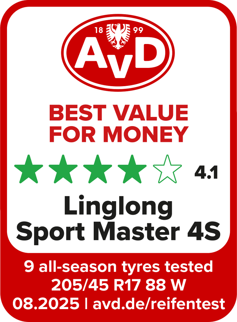Linglong Sport Master 4S: premiato per il miglior rapporto qualità-prezzo nel test AvD 2025 gomme pneumatici quattro stagioni all season
