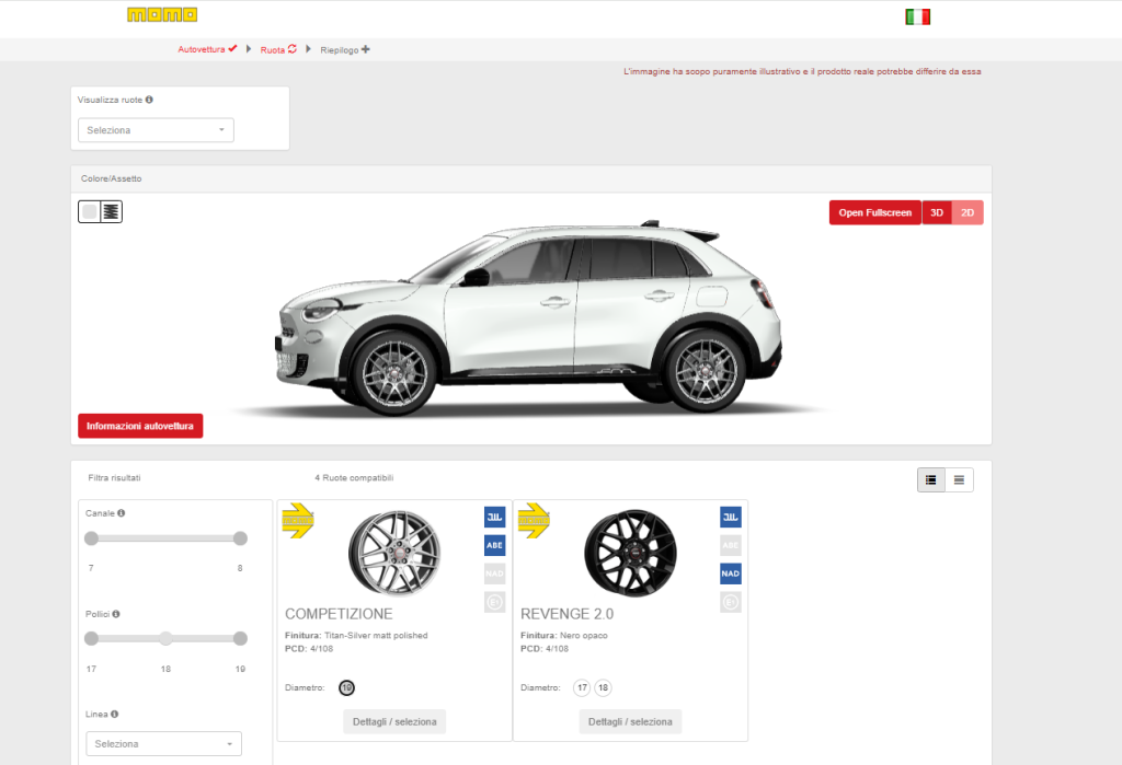 MOMO nuovo configuratore ruote cerchi